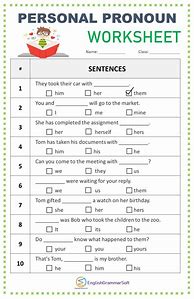 Image result for Personal Pronouns Activity Sheets