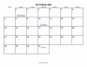 Image result for Calendar Oct 1883