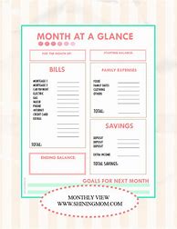 Image result for Month at a Glance Budget Printable