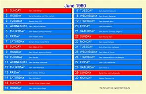 Image result for June 1980 Wall Calendar
