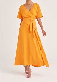 Image result for Pleated Yellow Bell Sleeve Maxi Dress