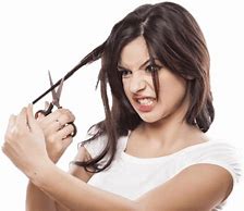 Image result for Girl with Scissors Cutting Hair