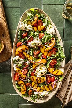 Grilled Peach Burrata Salad with Basil Mint Vinaigrette - NattEats