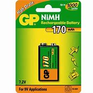 Image result for GP 9V NiMH 170mAh Rechargeable Battery
