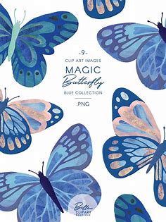 Magic Blue Butterfly Clipart  Watercolor Butterflies Nursery - Etsy | Butterfly clip art, Butterfly watercolor, Butterfly illustration
