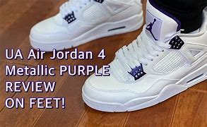 Image result for Jordan 4 Metallic Purple On Feet