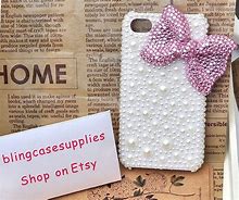 Image result for Phone Case with Crystal Bow Tie Pink and Kawaii