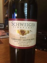 Image result for Schweiger Cabernet Sauvignon Premiere Napa Valley IX Lot 060 Kristina 3 0