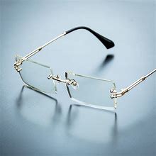 Image result for Gold Rimless Glasses Men's