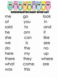 Image result for Kinder Sight Word List