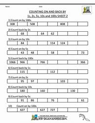 Image result for Counting in 1s 2s 5S and 10s Worksheet