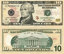 Image result for 10 Dollar Bill Front and Back Actual Size