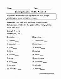 Image result for Syllables Worksheet Grade 5