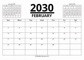 Image result for February 2030 Calendar