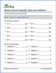 Image result for Liters and Milliliters Worksheets
