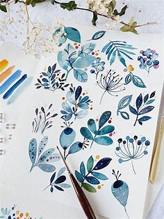 Motifs bleus à l'aquarelle moderne | Watercolor flower art, Watercolor art lessons, Flower drawing