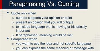 Image result for Paraphrasing vs Quoting