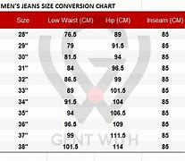 Image result for Men's Waist Size Conversion Chart