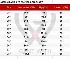 Image result for Jeans Size Chart EUR