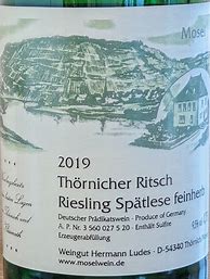 Resultado de imagem para Weingut Hermann Ludes Thornicher Ritsch Riesling Spatlese #3 96