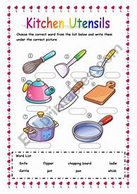 Image result for Kitchen Items Worksheet