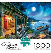 Image result for Buffalo Games Darrell Bush Moonlight Lodge 1000 Pieces Puzzle