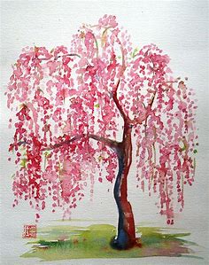 Cherry Blossom Tree, Cherry Blossom Watercolor Painting, Pink Art Print, Giclee Print, Pink Nursery Decor, Watercolor Tree in 2019 | Cherry blossom watercolor, Blossom tree tattoo, Watercolor trees