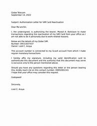 Image result for Globe Authorization Letter to Replacement of Sim Card