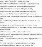 Image result for Fall Out Boy Song Names