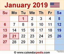 Image result for 31 Calendar January 2019