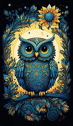 Blue owl in 2023 | Colorful owl drawing, Owl artwork, Owl wallpaper