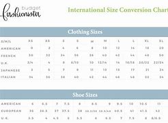 Image result for Universal Size Chart