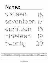 Image result for Numbers 16-20 Worksheets