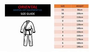 Image result for Martial Arts Uniform Size Chart