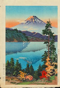 Tsuchiya Koitsu: Lake Ashi in the Hakone Hills in Early Autumn - ？根湖水 - Ohmi Gallery - Ukiyo-e Search