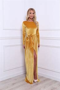 Image result for Long Sleeve Yellow Velvet Dress