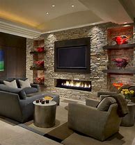 Image result for Stone Wall Fireplace with TV