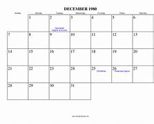 Image result for December 1980 Calendar