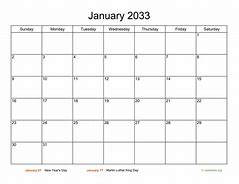 Image result for January 2033 Calendar