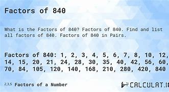 Image result for 840 Factors