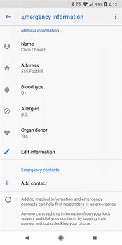 Image result for Emergency Contact Screen for Androids