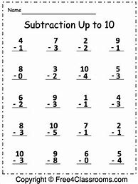 Image result for Subtraction Up to 10 Worksheets