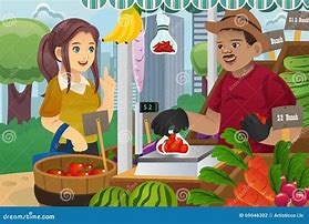 Image result for Woman Shopping in a Market Cartoon