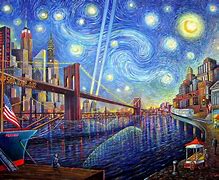 Image result for New York City Canvas Wall Art Manhattan Van Gogh Starry Night Skyline Painting