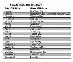 Image result for 2020 calendars with holiday canadian