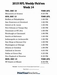 Image result for NFL Week 14 Printable Schedule
