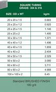Image result for Square Steel Tubing Size Chart