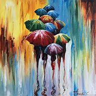 Image result for Mark King Painting of Umbrell's in Rain