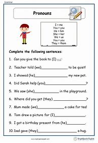 Image result for Grammar Pronouns Worksheet