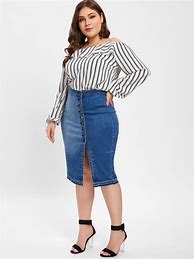 Image result for Long Jean Skirts Plus Size